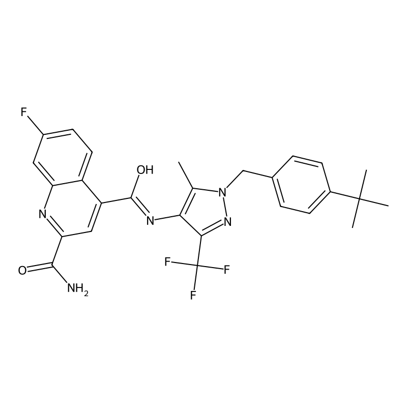 4-N-[1-[(4-tert-butylphenyl)methyl]-5-methyl-3-(trifluoromethyl)pyrazol-4-yl]-7-fluoroquinoline-2,4-dicarboxamide