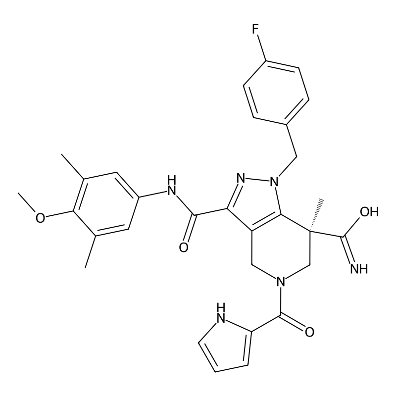 (7S)-1-[(4-fluorophenyl)methyl]-3-N-(4-methoxy-3,5-dimethylphenyl)-7-methyl-5-(1H-pyrrole-2-carbonyl)-4,6-dihydropyrazolo[4,3-c]pyridine-3,7-dicarboxamide