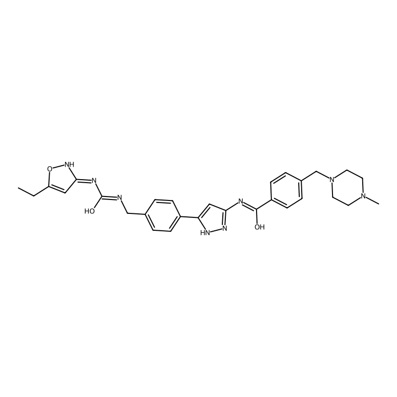 N-[5-[4-[[(5-ethyl-1,2-oxazol-3-yl)carbamoylamino]methyl]phenyl]-1H-pyrazol-3-yl]-4-[(4-methylpiperazin-1-yl)methyl]benzamide