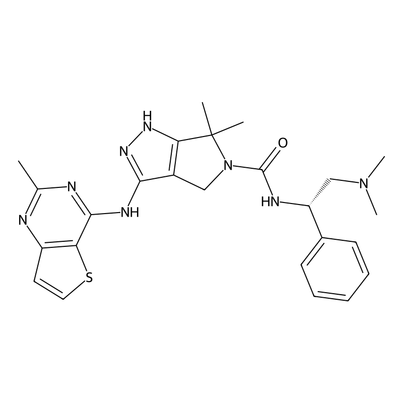 N-((1S)-2-(Dimethylamino)-1-phenylethyl)-6,6-dimethyl-3-((2-methylthieno(3,2-d)pyrimidin-4-yl)amino)-4,6-dihydropyrrolo(3,4-C)pyrazole-5(1H)-carboxamide