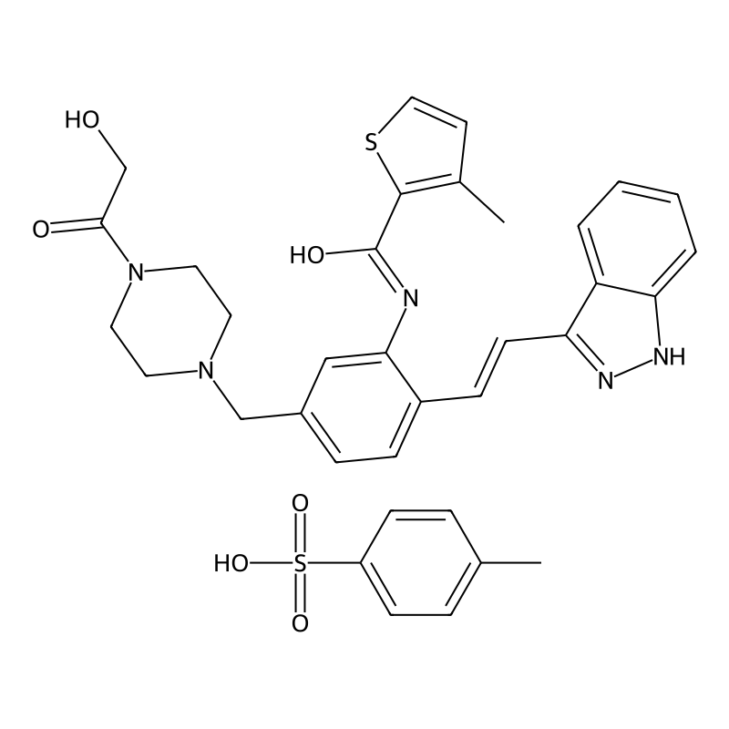 2-Thiophenecarboxamide, N-(5-((4-(2-hydroxyacetyl)-1-piperazinyl)methyl)-2-((1E)-2-(1H-indazol-3-yl)ethenyl)phenyl)-3-methyl-, 4-methylbenzenesulfonate (1:1)