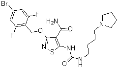 3-((4-Bromo-2,6-difluorobenzyl)oxy)-5-(3-(4-(pyrrolidin-1-yl)butyl)ureido)isothiazole-4-carboxamide