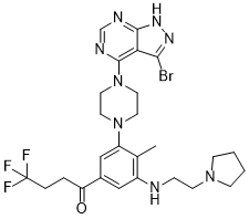 1-Butanone, 1-(3-(4-(3-bromo-1H-pyrazolo(3,4-d)pyrimidin-4-yl)-1-piperazinyl)-4-methyl-5-((2-(1-pyrrolidinyl)ethyl)amino)phenyl)-4,4,4-trifluoro-