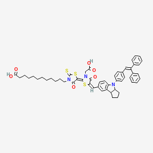 12-[(5E)-5-[(5E)-3-(Carboxymethyl)-5-[[4-[4-(2,2-diphenylethenyl)phenyl]-2,3,3a,8b-tetrahydro-1H-cyclopenta[b]indol-7-yl]methylidene]-4-oxo-1,3-thiazolidin-2-ylidene]-4-oxo-2-sulfanylidene-1,3-thiazolidin-3-yl]dodecanoic acid S3315425