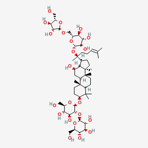 2-[2-[[17-[2-[6-[[3,4-dihydroxy-5-(hydroxymethyl)oxolan-2-yl]oxymethyl]-3,4,5-trihydroxyoxan-2-yl]oxy-6-methylhept-5-en-2-yl]-12-hydroxy-4,4,8,10,14-pentamethyl-2,3,5,6,7,9,11,12,13,15,16,17-dodecahydro-1H-cyclopenta[a]phenanthren-3-yl]oxy]-4,5-dihydroxy-6-(hydroxymethyl)oxan-3-yl]oxy-6-(hydroxymethyl)oxane-3,4,5-triol