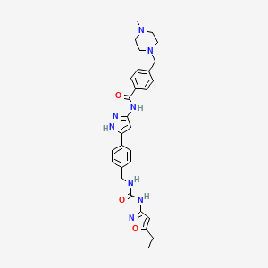 N-[5-[4-[[(5-ethyl-1,2-oxazol-3-yl)carbamoylamino]methyl]phenyl]-1H-pyrazol-3-yl]-4-[(4-methylpiperazin-1-yl)methyl]benzamide