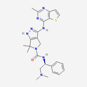 N-((1S)-2-(Dimethylamino)-1-phenylethyl)-6,6-dimethyl-3-((2-methylthieno(3,2-d)pyrimidin-4-yl)amino)-4,6-dihydropyrrolo(3,4-C)pyrazole-5(1H)-carboxamide