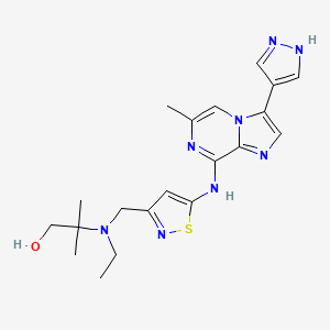 2-(Ethyl((5-((6-methyl-3-(1H-pyrazol-4-yl)imidazo[1,2-a]pyrazin-8-yl)amino)isothiazol-3-yl)methyl)amino)-2-methylpropan-1-ol